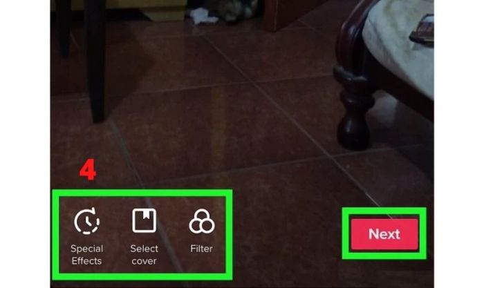 Bước 4: Tiến hành chỉnh sửa chi tiết video với các hiệu ứng, âm thanh, bộ lọc, và ảnh bìa để làm video của bạn thêm phần bắt mắt. Sau khi hoàn thành các chỉnh sửa, nhấn Next (hoặc Tiếp) để tiếp tục.