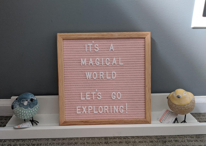 A photo from the reviewer showing a pink board with letters that say