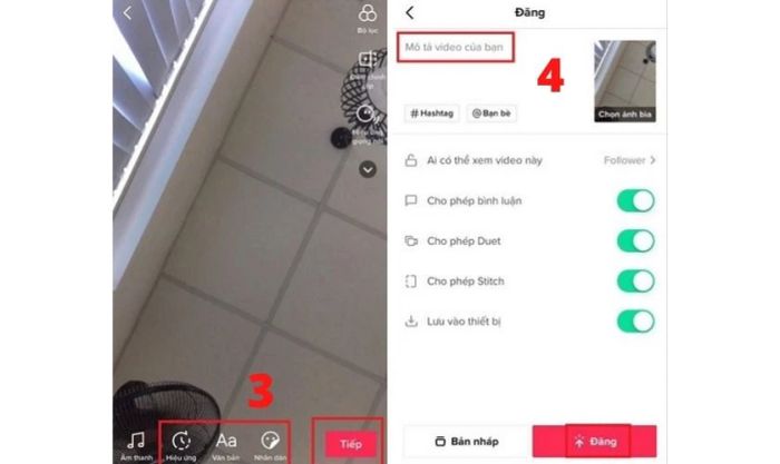 Bước 4: Kiểm tra lại video của bạn, thêm mô tả (caption) và ấn đăng để hoàn tất. - Cách đăng video TikTok dài hơn 1 phút