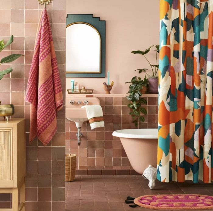 A vibrant, colorful bathroom