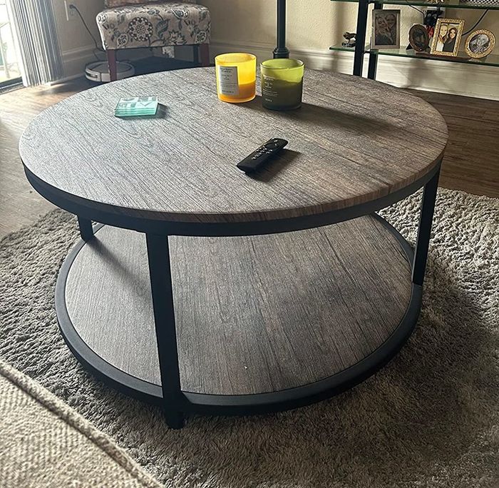 A reviewer’s photo of the round coffee table