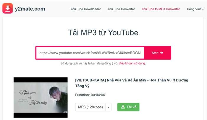 Nhấn Start để bắt đầu quá trình tải nhạc từ Youtube.