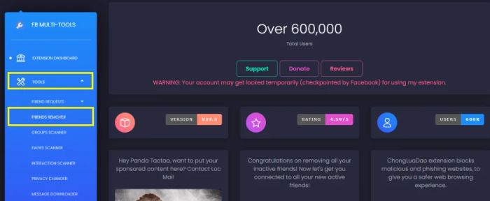 Cách hủy kết bạn hàng loạt trên Facebook với tiện ích Multiple Tools for Facebook