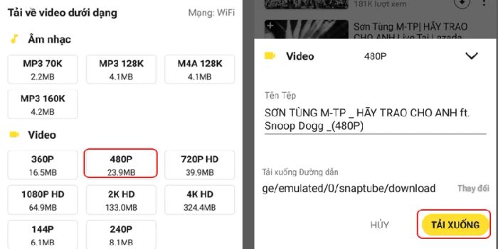 Hướng dẫn tải nhạc từ Youtube về điện thoại Android qua ứng dụng Snaptube.