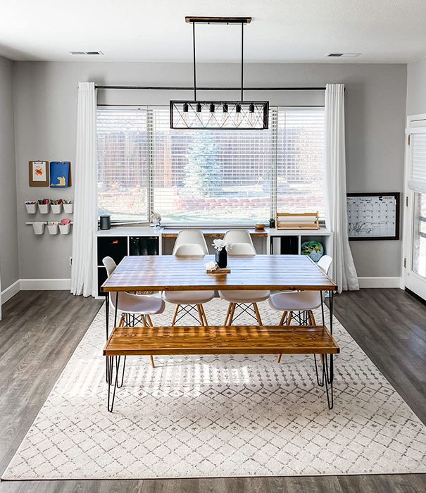 Reviewer photo of the white and gray rug in a kitchen space