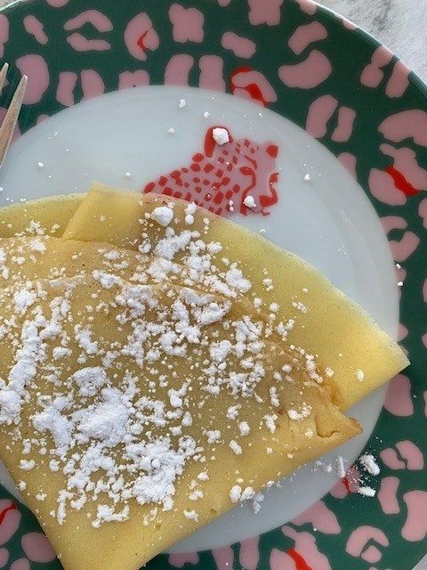 My crepes, dusted with powdered sugar