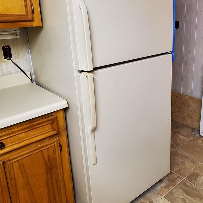 Before: an old white refrigerator.