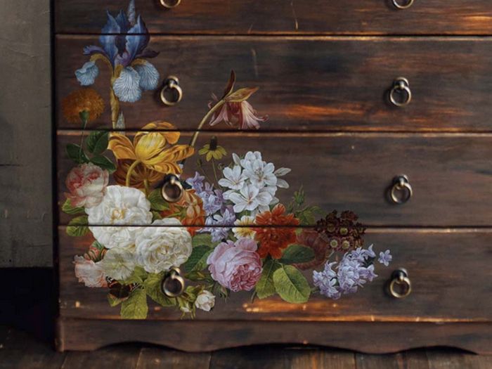 Furniture decals applied to a dresser.