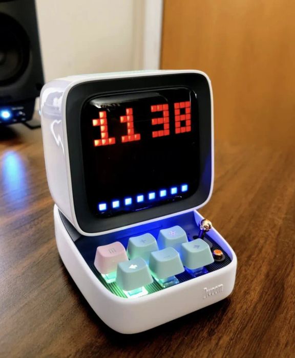 Retro-style digital display showing a fun animation