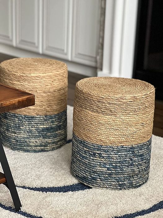 A reviewer's photo displaying the two-toned ottomans