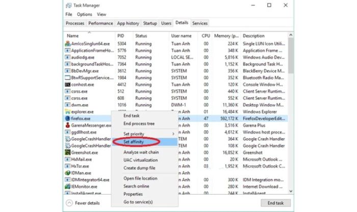 Điều chỉnh số nhân CPU