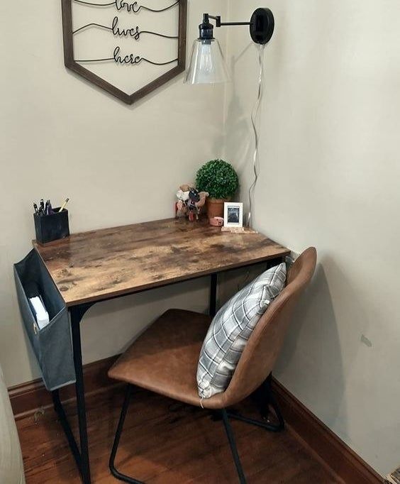 The 47-inch small writing desk in a rich brown color.