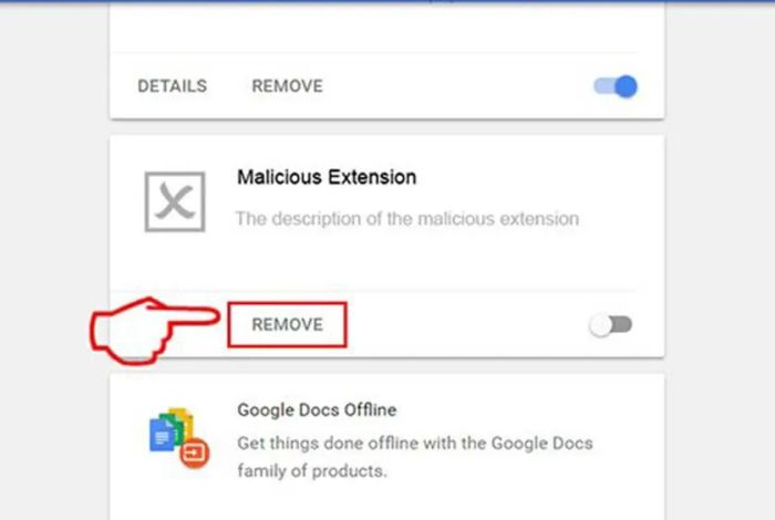 Loại bỏ các tiện ích Extension