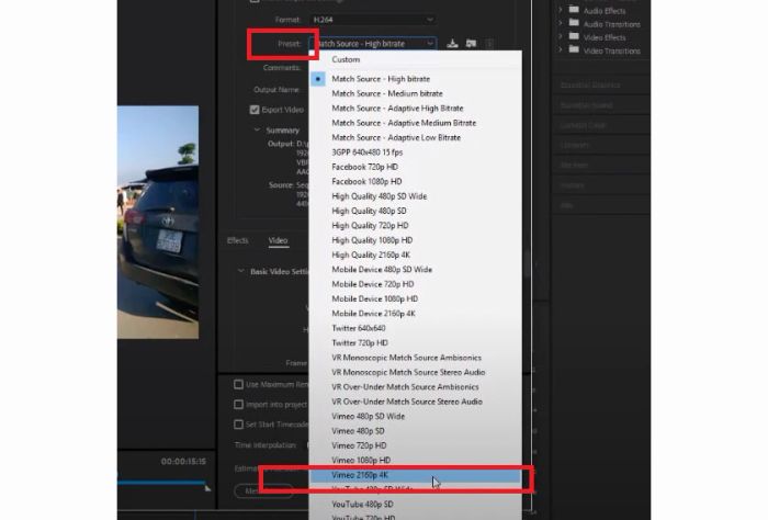 Tại mục Preset, chọn chế độ xuất video mặc định theo nhu cầu của bạn