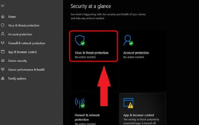 Vô hiệu hóa Virus and Threat Protection