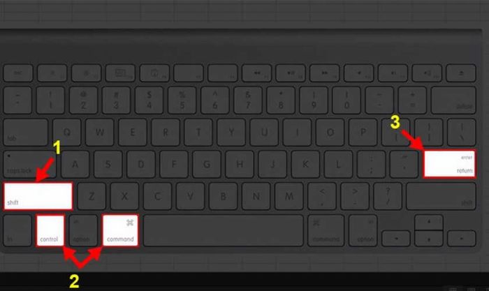 Tổ hợp phím Shift + Control + Command + Enter