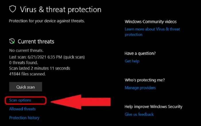 Tắt tính năng Virus and Threat Protection