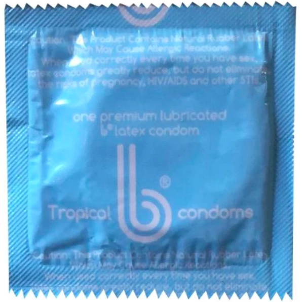 A light blue condom, gentle and sleek.