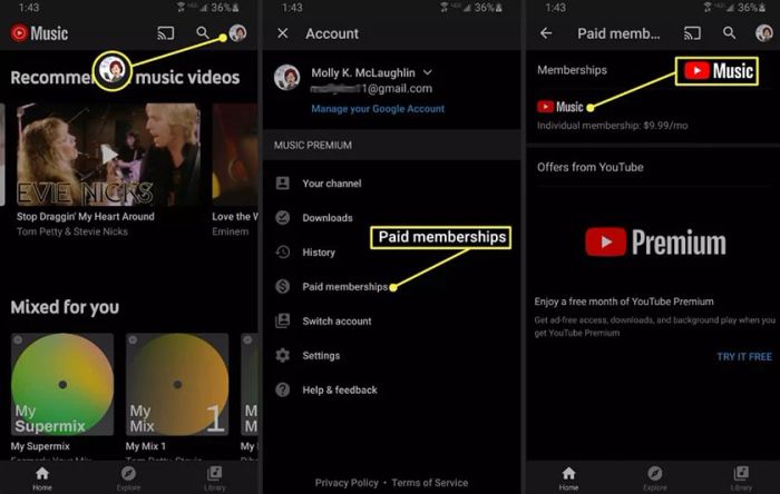 Hướng dẫn hủy YouTube Music khi hết thời gian dùng thử 1 tháng