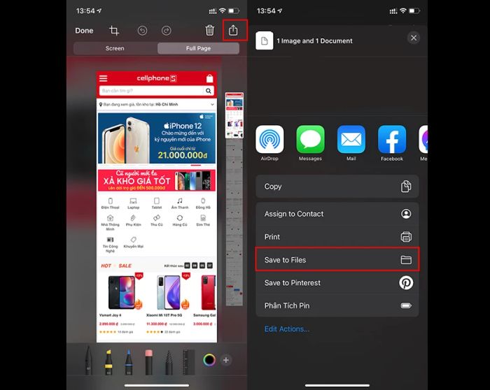 Chia sẻ và lưu ảnh chụp màn hình dài trên iPhone