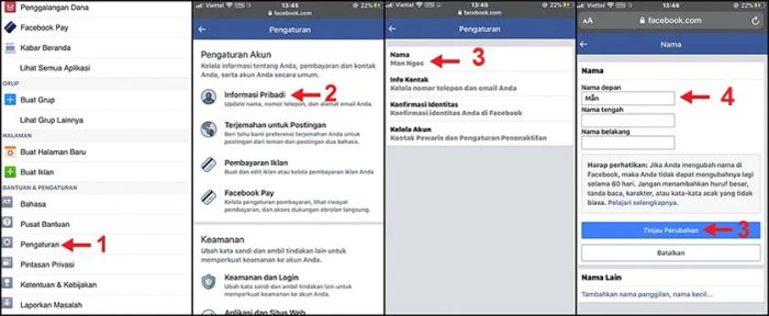 Nhập mật khẩu để xác nhận và nhấn Simpan Perubahan. - Cách đổi tên Facebook trên điện thoại