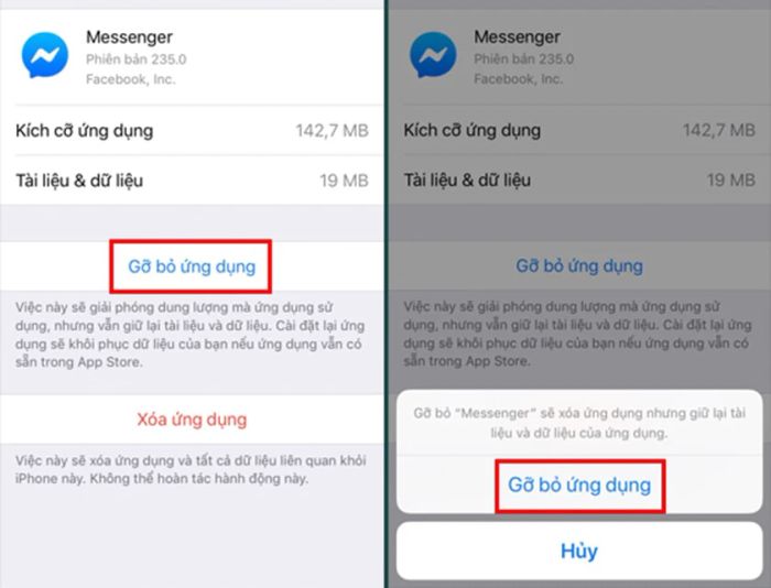gỡ bỏ ứng dụng Messenger