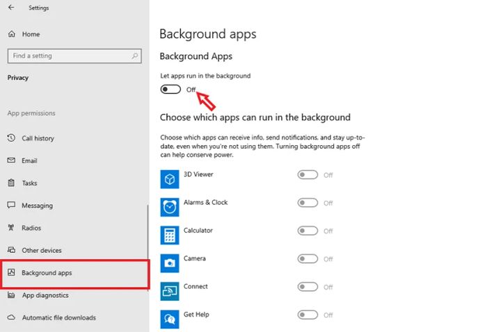 Tắt các ứng dụng đang chạy ngầm trên hệ điều hành Windows.
