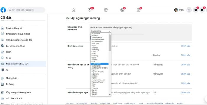 Đổi ngôn ngữ hiện tại sang tiếng Anh