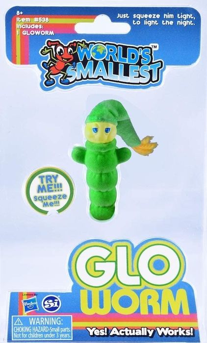 The glowing Glo Worm in its packaging.