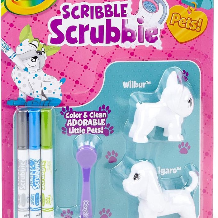 The coloring kit with blank animal figures, a scrub brush, and markers for endless artistic fun.