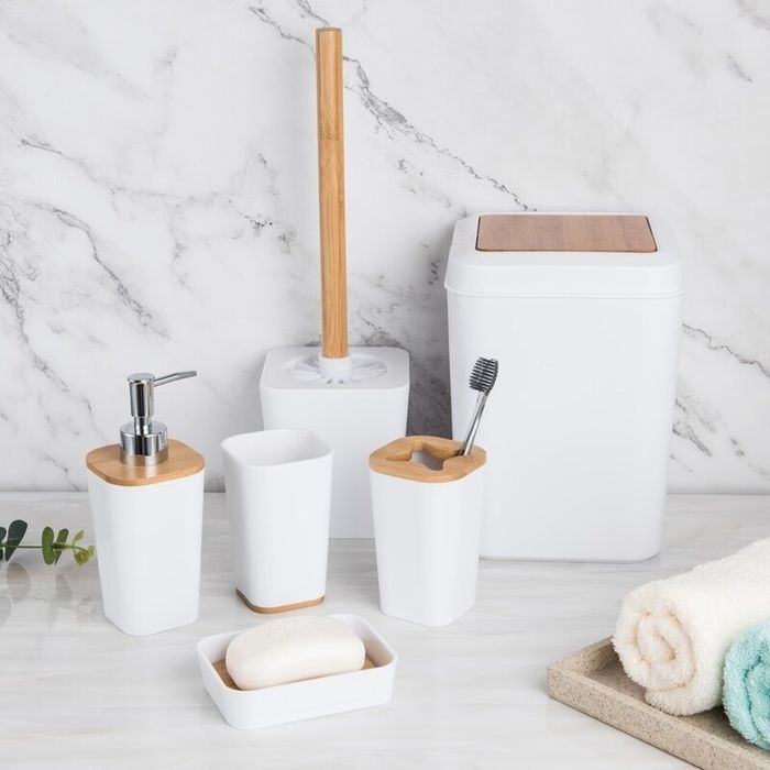 The six-piece bathroom set with a soap dispenser, toothbrush holder, and more