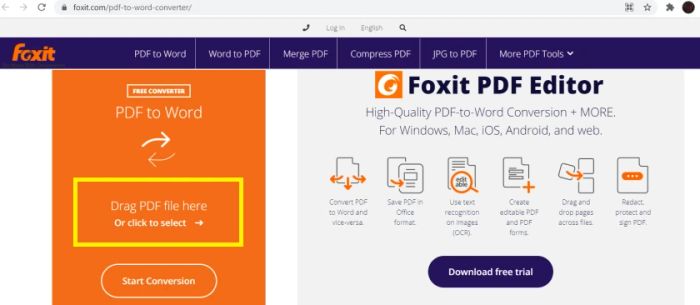 Chuyển đổi file PDF sang Word qua trang web Foxit