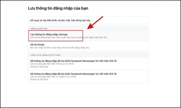 Nhấn vào Lưu thông tin đăng nhập của bạn trên Website