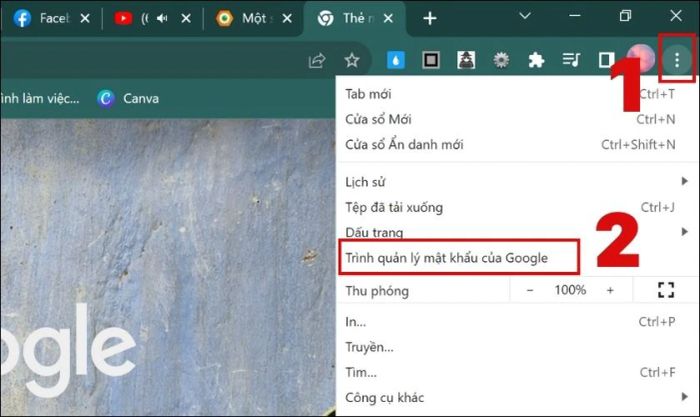 Chọn biểu tượng ba chấm và mở Trình quản lý mật khẩu của Google