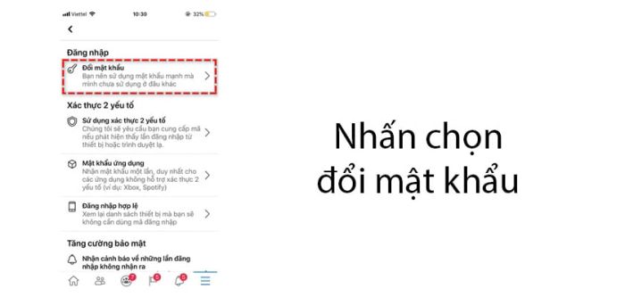 Chọn vào mục Bảo mật và tiếp tục chọn Đăng nhập để thực hiện thao tác đổi mật khẩu.