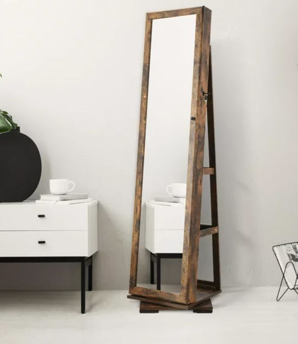 wooden rectangular standing spinning mirror