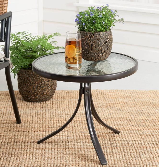 small black table with glass top