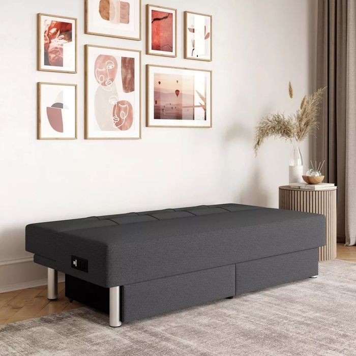 the plush futon transformed into a bed