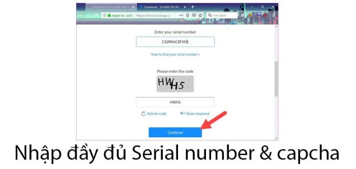Điền đầy đủ số Serial vào ô yêu cầu để tiếp tục.