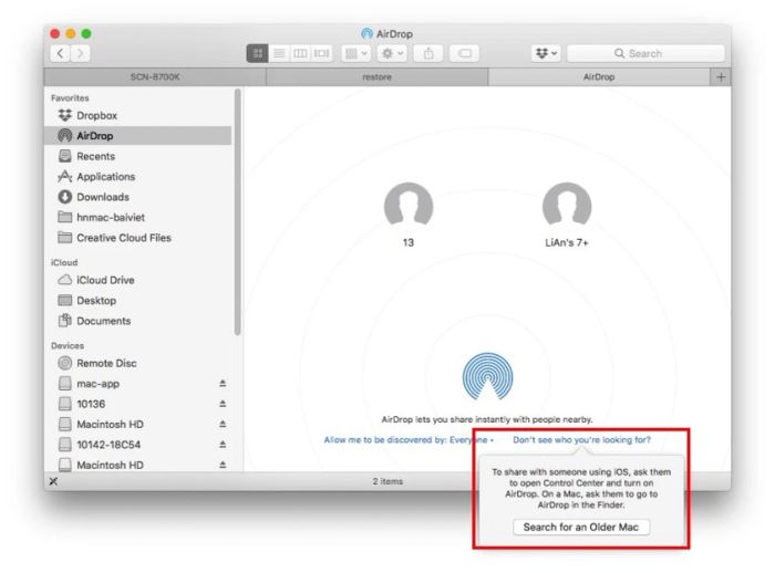 cách bật airdrop trên Macbook không thành công