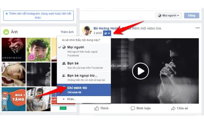 Thay đổi quyền riêng tư ảnh bìa thành 'Chỉ mình tôi'