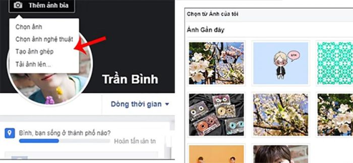 Nhấn vào Cập nhật ảnh bìa để thay đổi.