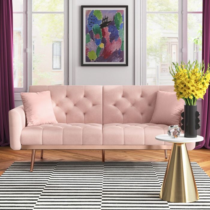 a cozy sleeper sofa in a sleek, modern living room setup