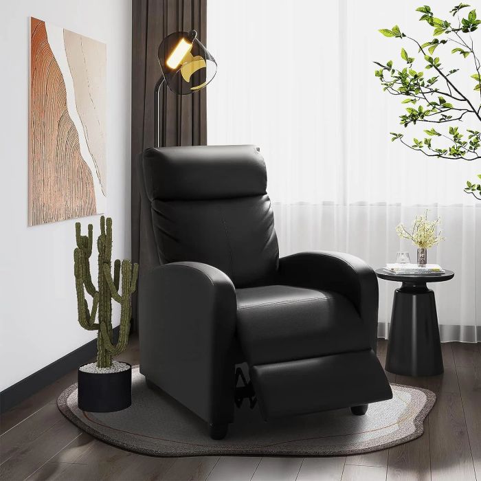sleek black PU leather recliner
