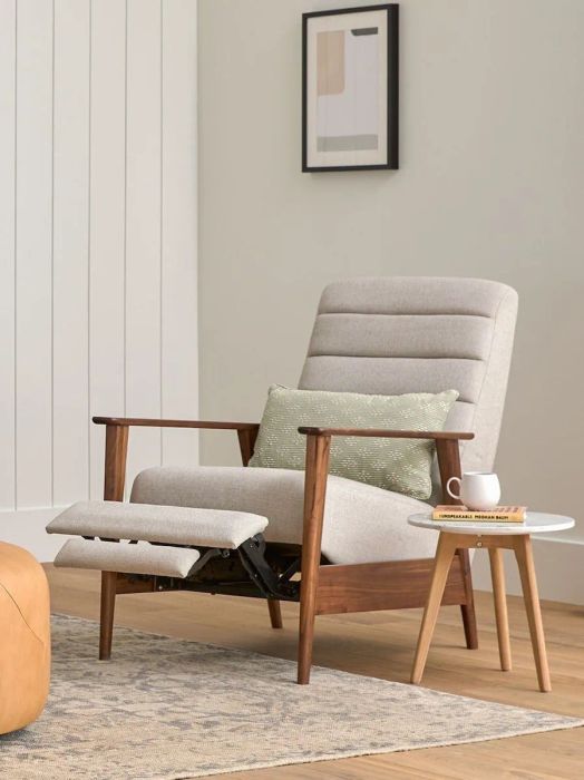 the Ashford Gray recliner with walnut legs