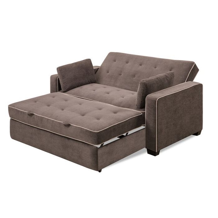 The reclined brown full-sized sleeper sofa.