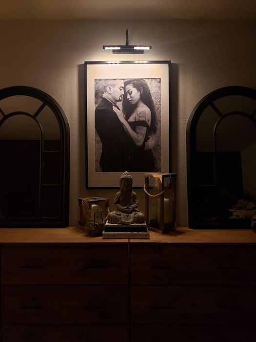 A reviewer uses the light to highlight a portrait.