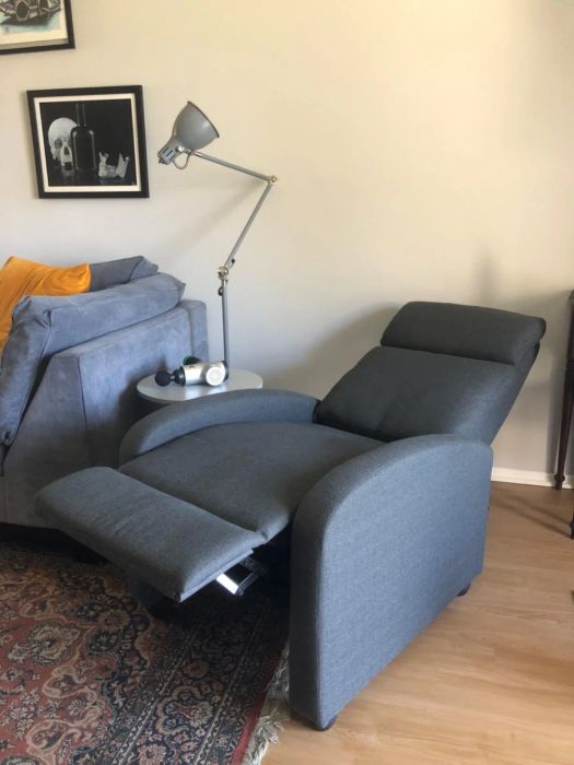 the same reviewer's chair shown in a reclined position