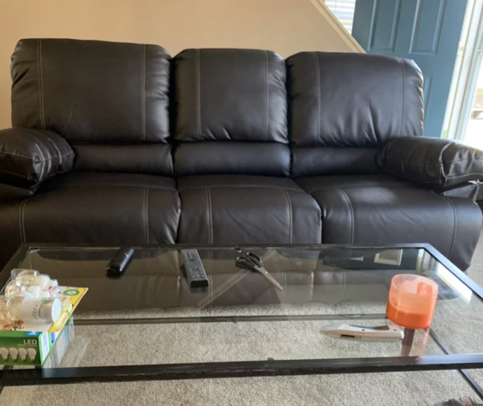 Review image of the faux leather sofa
