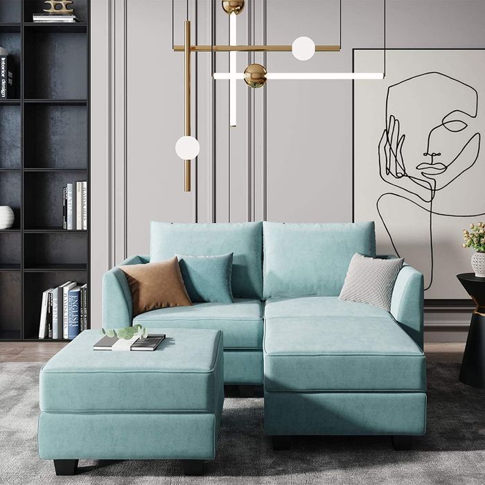 The blue modular sectional sofa.